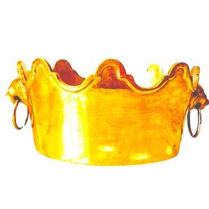 Vintage Solid Brass Scalloped Cachepot w/Handles